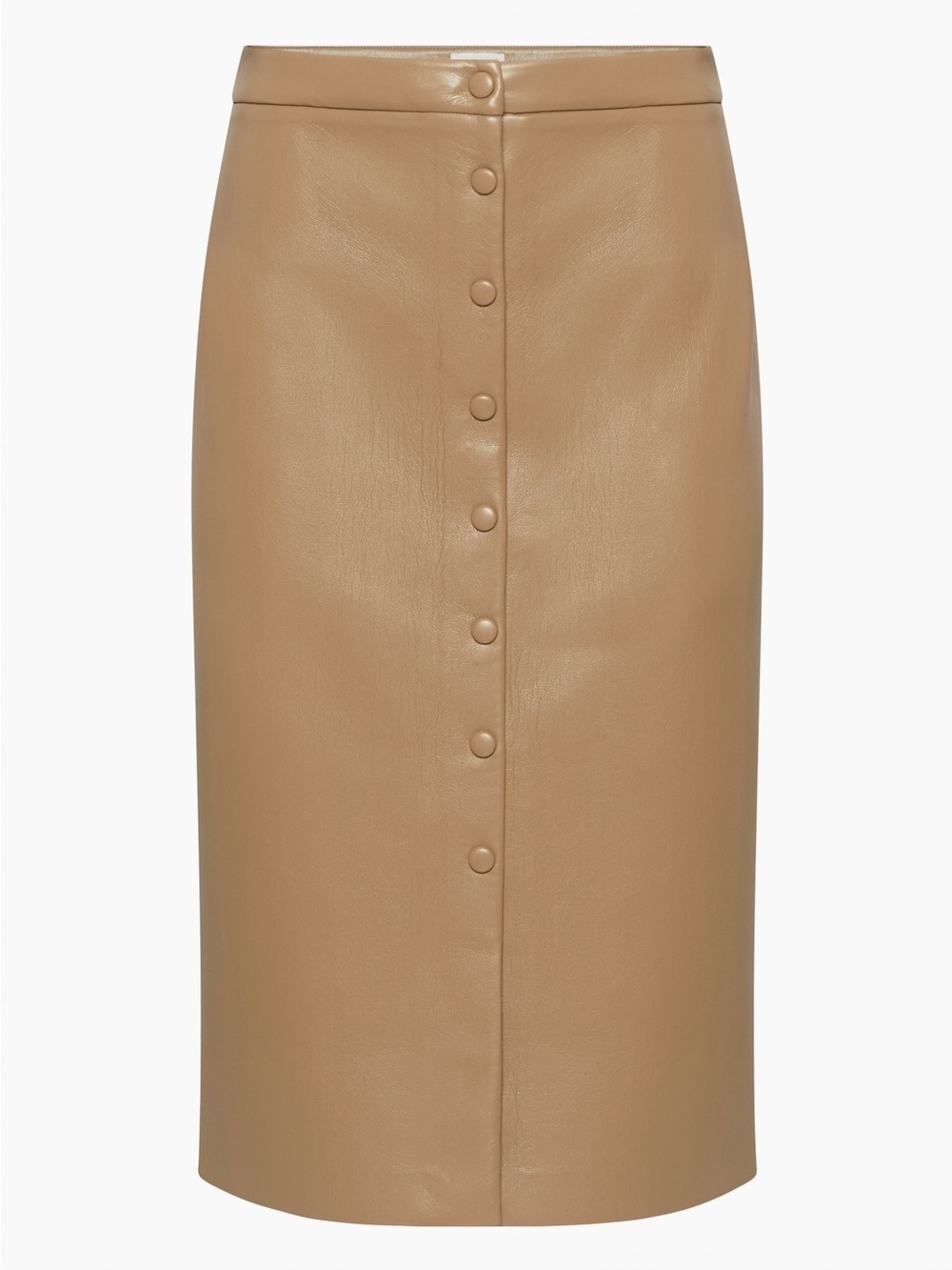 Wilfred Aritzia Vegan Leather Midi Skirt Camel Button Front Quiet Luxury Size 2